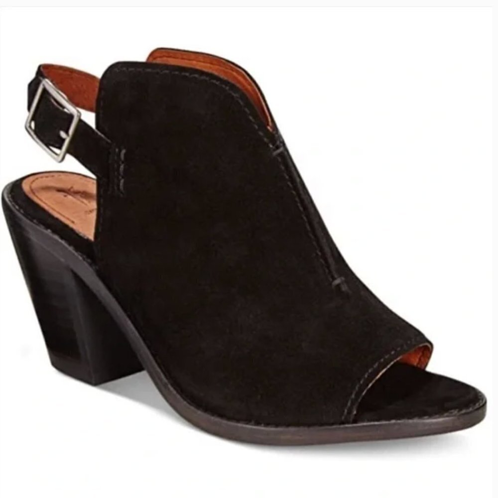 Frye Courtney Slingback Block Heel Peep Toe Suede Sandal